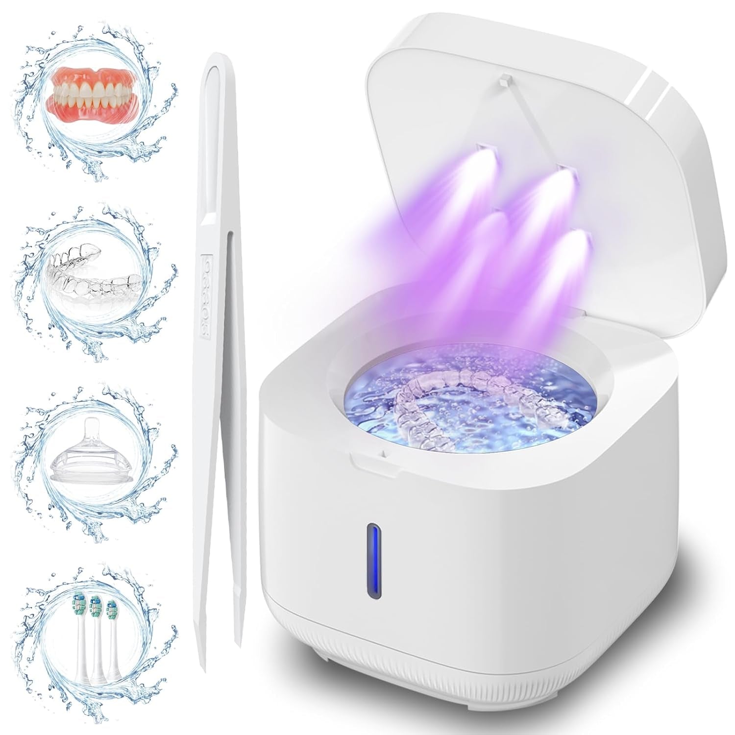 Ultrasonic Retainer Cleaner, Retainer Cleaner Machine, Dental Cleaning Pod for Dentures, Mouth Guard, Aligner, Night Guard, Jewelry, Braces, Ultra Sonic Cleaner for All Dental Appliances (White)
